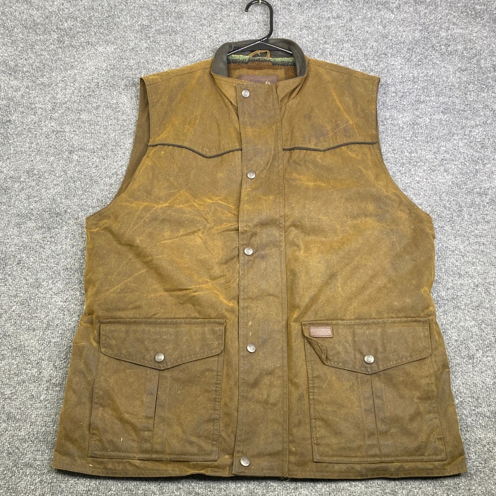 Outback Trading Co Mens XL Brown Oilskin Waxed Cotton Fleece Lined Western Vest